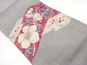 縮緬地花葉に菱模様名古屋帯